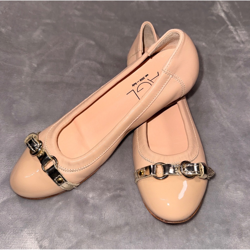 AGL‎ Attilio Giusti Leombruni Nude Leather Patent Toe Buckle Ballet Flats 36